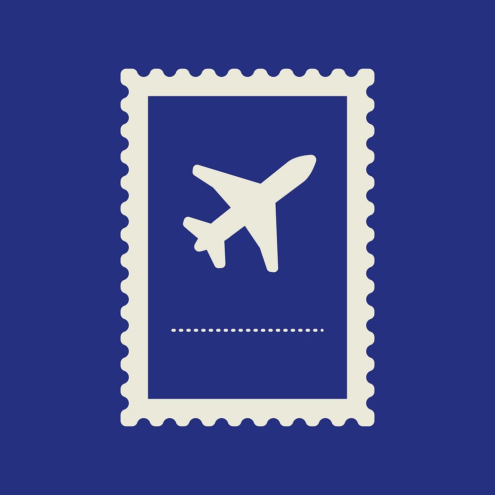 Blue plane postage stamp isolated design