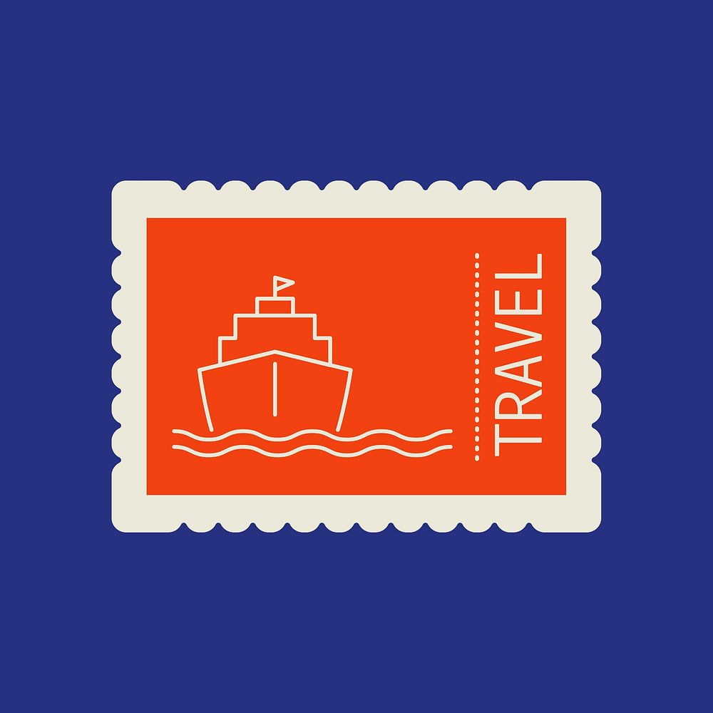 Red ship postage stamp vector