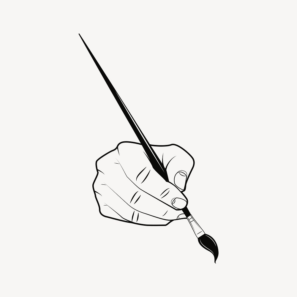 Hand holding paint brush vintage illustration vector.