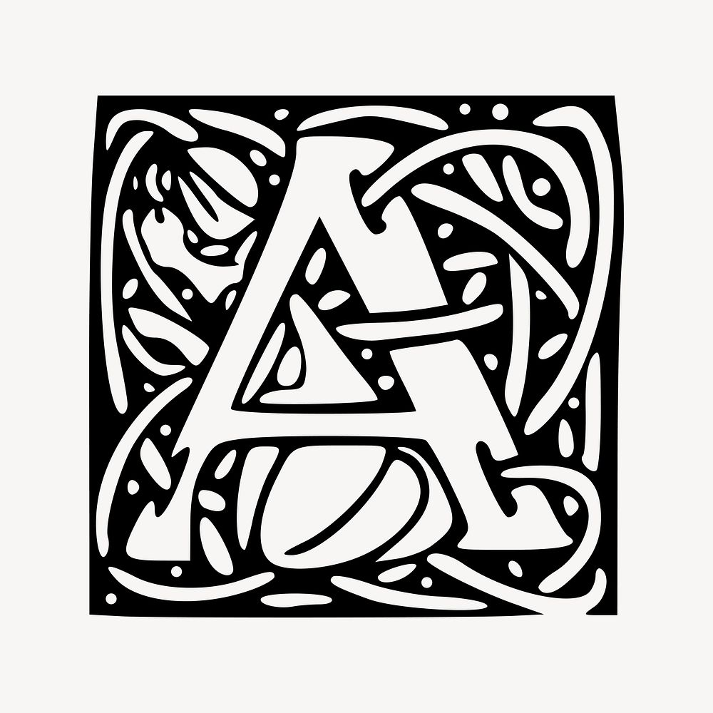 Capital A alphabet letter, ornamental font design vintage illustration vector. Free public domain CC0 image.