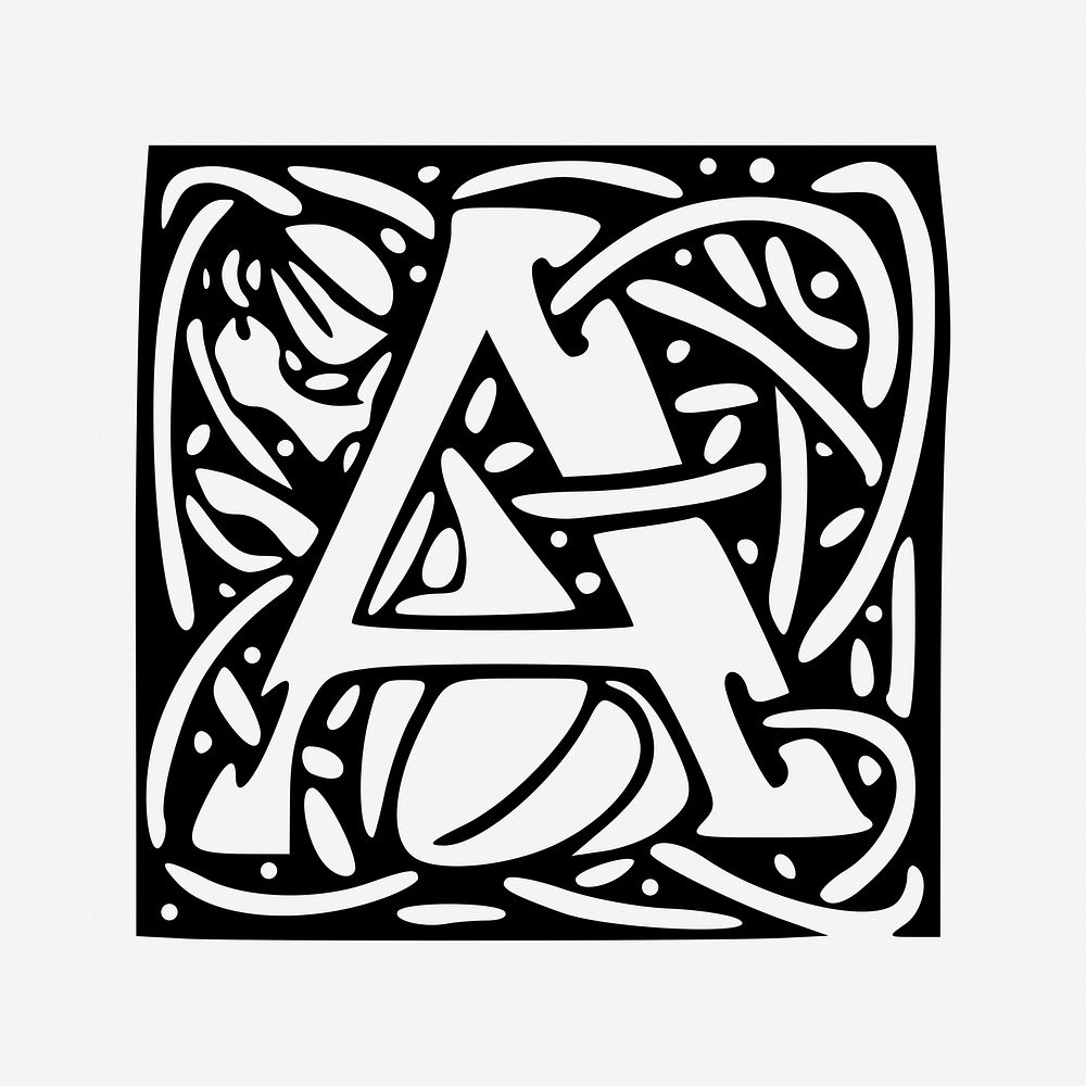 Capital A alphabet letter, ornamental font design vintage illustration. Free public domain CC0 image.