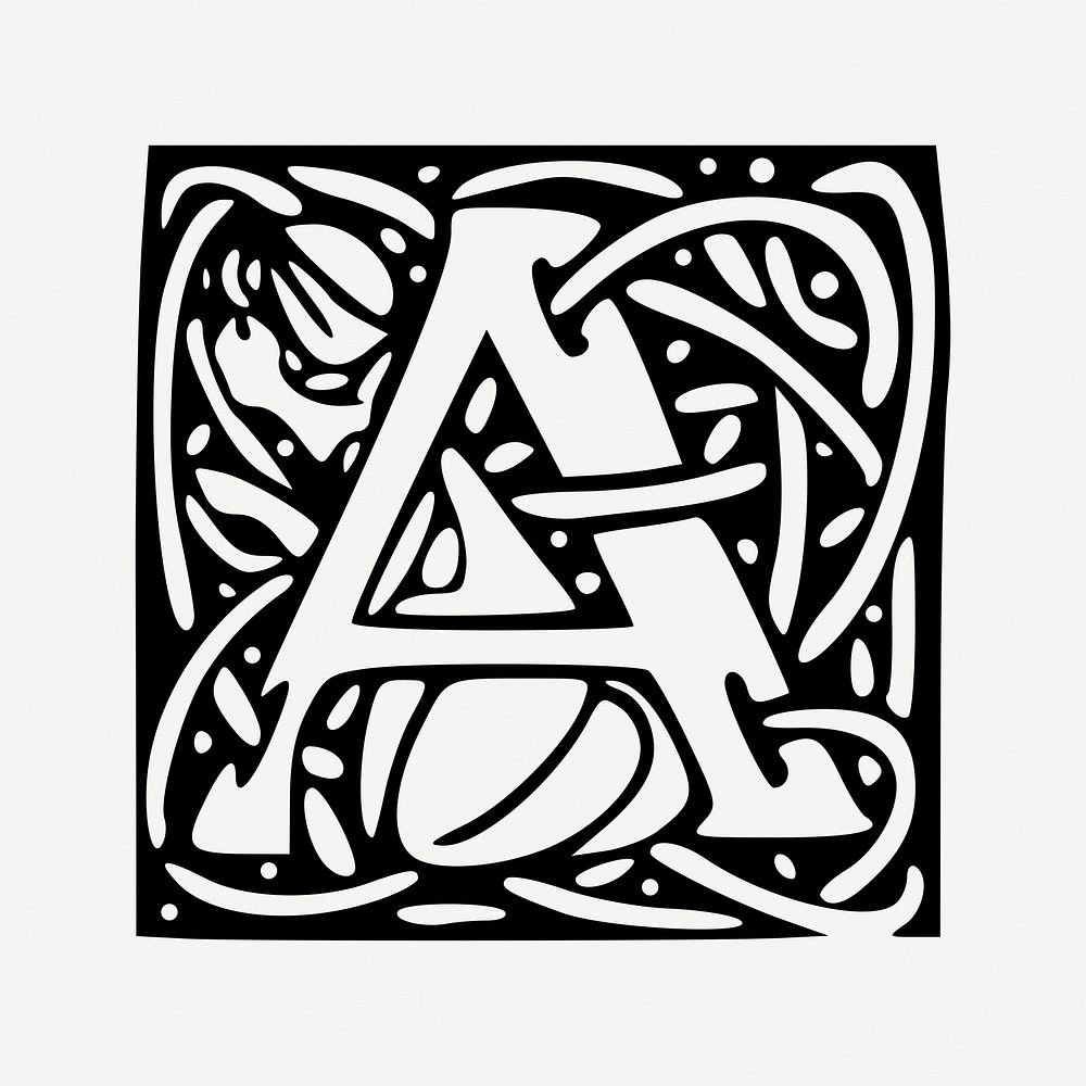 Capital A alphabet letter, ornamental font design vintage illustration psd. Free public domain CC0 image.