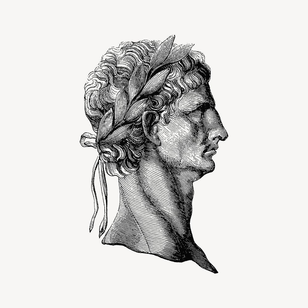 Male Greek Roman face vintage illustration vector. Free public domain CC0 image.