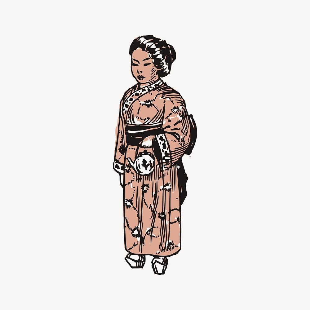 Japanese woman in Kimono vintage illustration vector. Free public domain CC0 image.