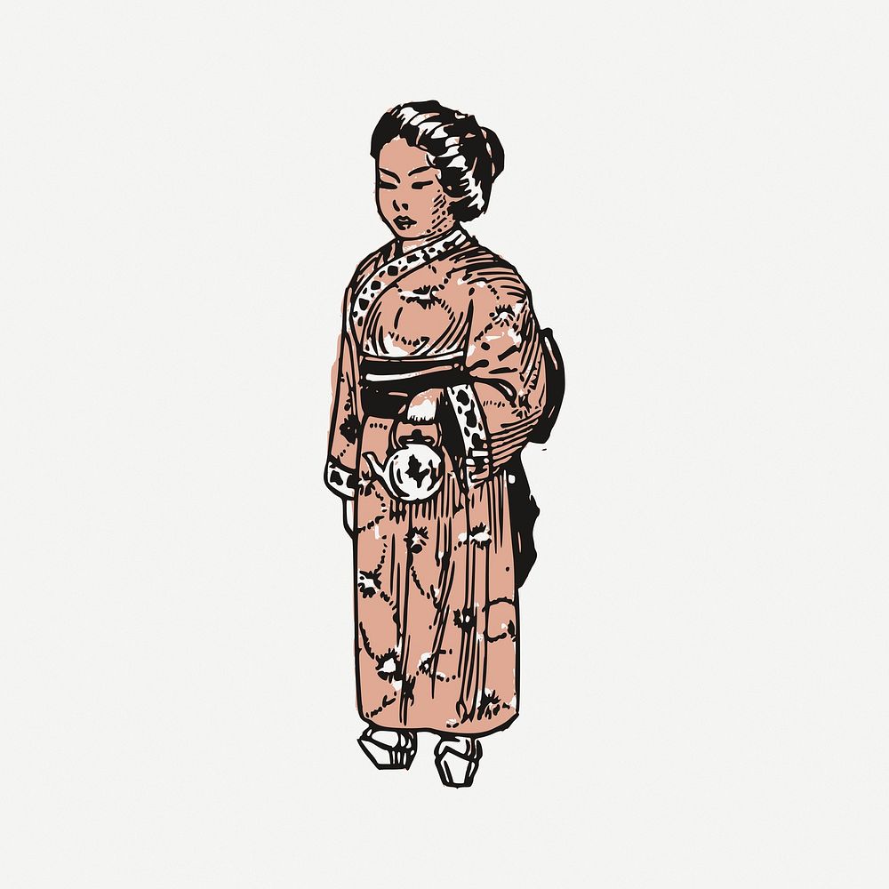 Japanese woman in Kimono vintage illustration psd. Free public domain CC0 image.