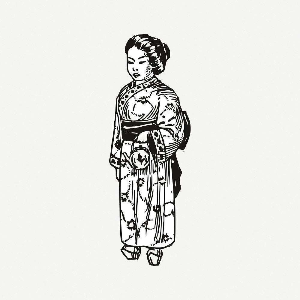 Japanese woman in Kimono vintage illustration psd. Free public domain CC0 image.