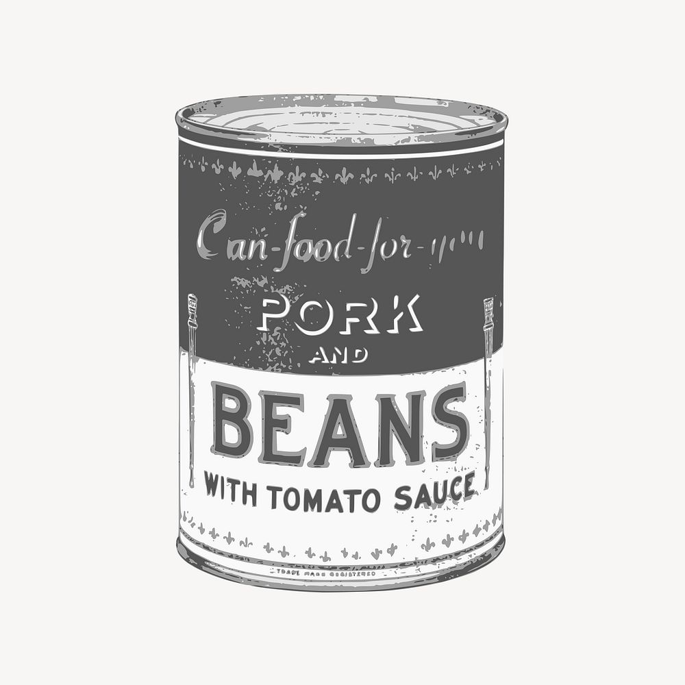 Pork and bean can food with tomato sauce vintage illustration vector. Free public domain CC0 image.