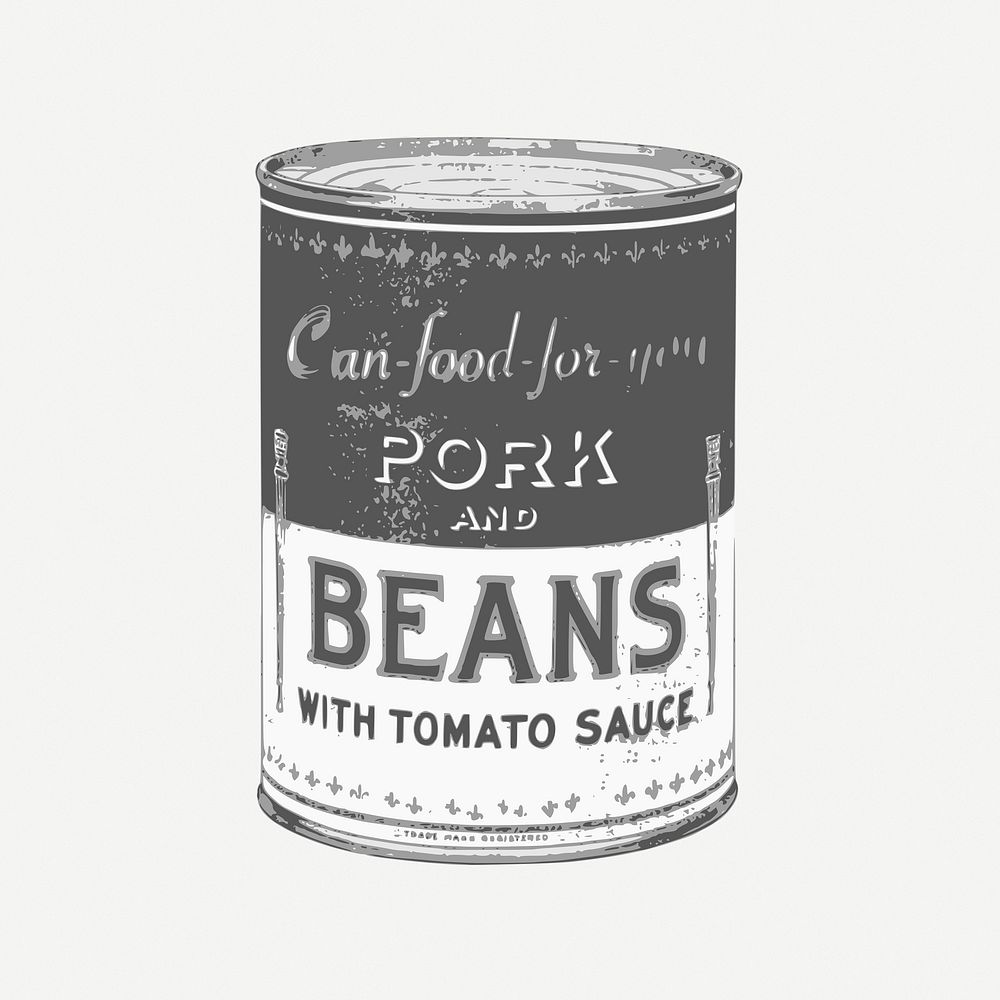 Pork and bean can food with tomato sauce vintage illustration psd. Free public domain CC0 image.