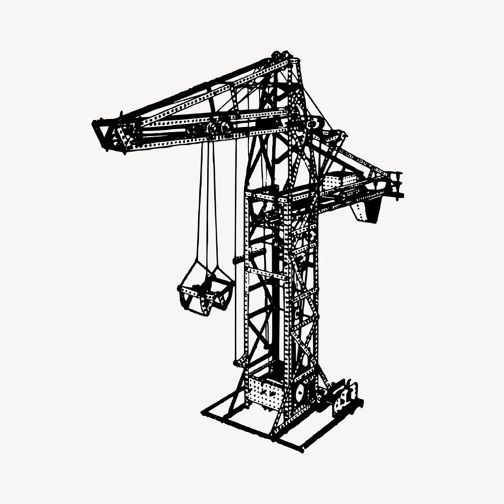 Crane machine vintage illustration vector. Free public domain CC0 image.