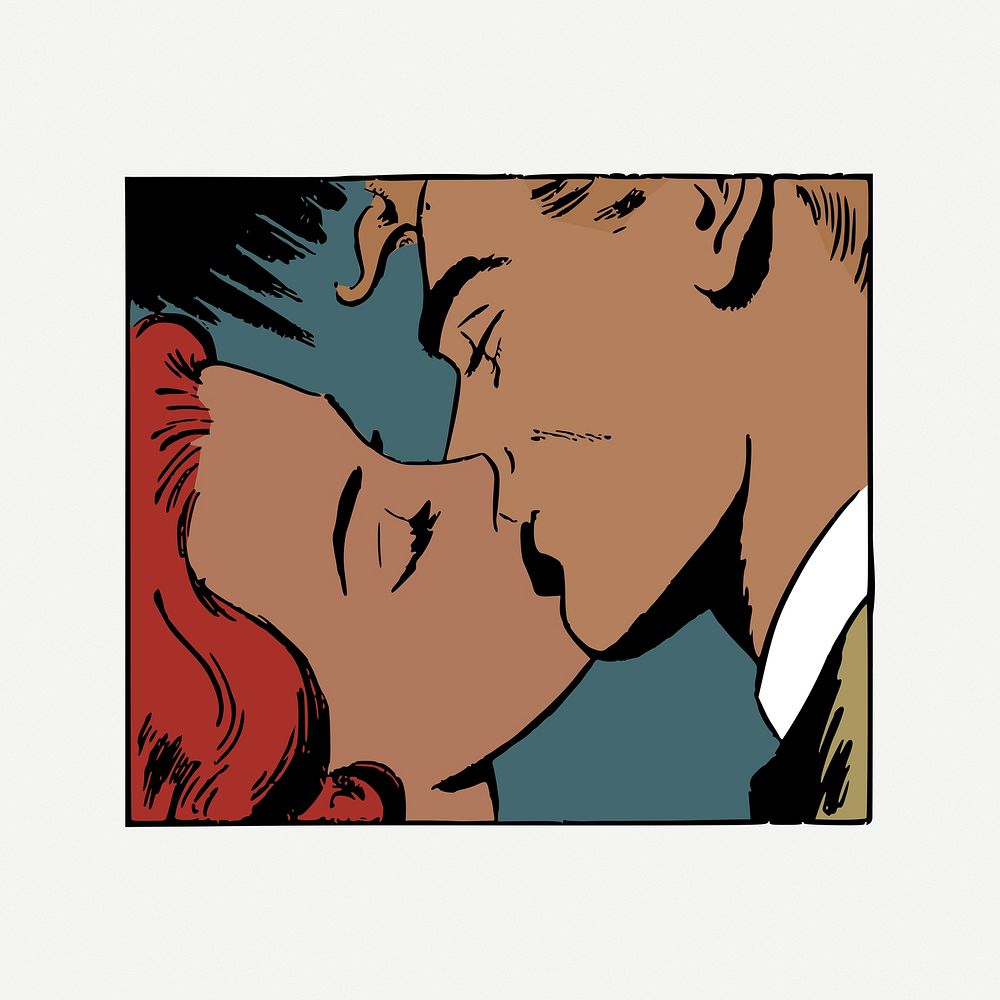 Couple kissing vintage illustration psd. Free public domain CC0 image.