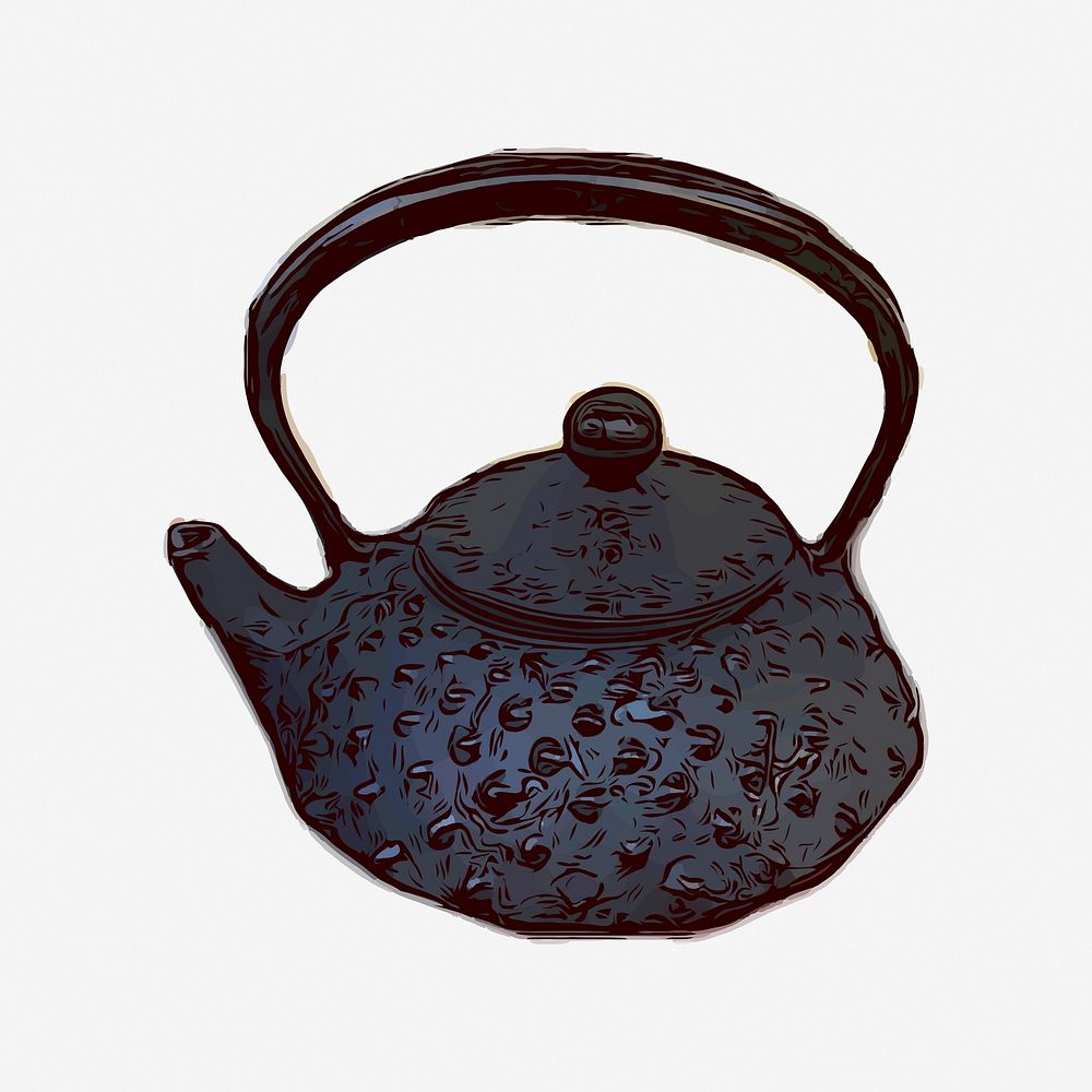 Tea kettle vintage illustration. Free public domain CC0 image.