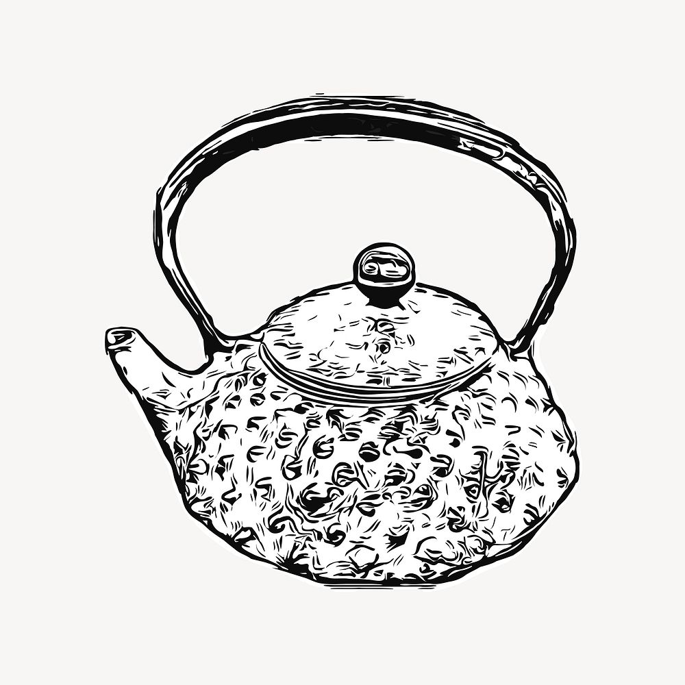 Tea kettle vintage illustration vector. Free public domain CC0 image.