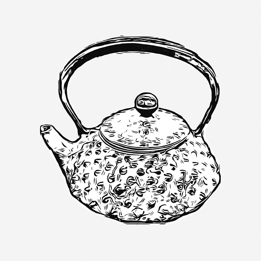 Tea kettle vintage illustration. Free public domain CC0 image.