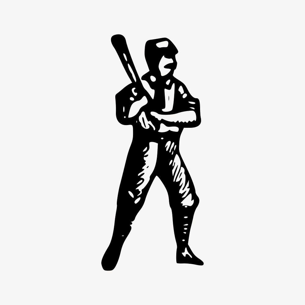 Baseball player woodcut sport vintage illustration vector. Free public domain CC0 image.