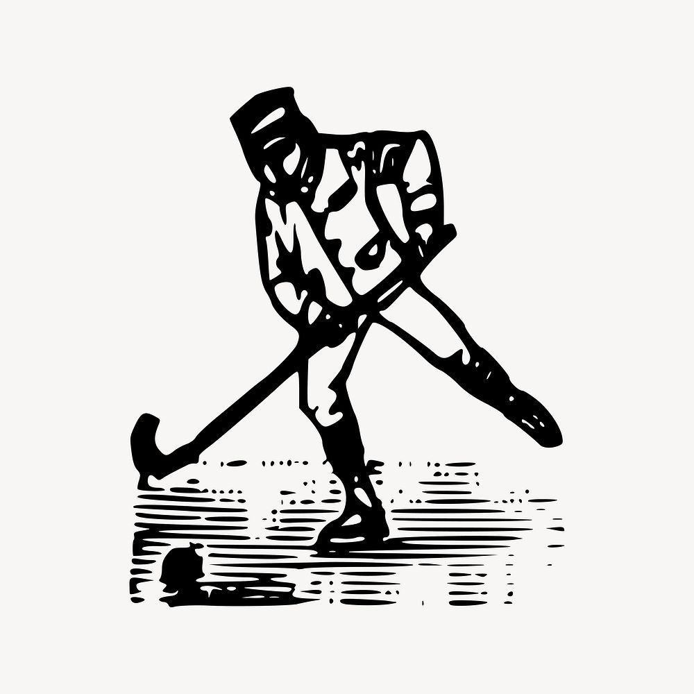 Hockey player woodcut sport vintage illustration vector. Free public domain CC0 image.