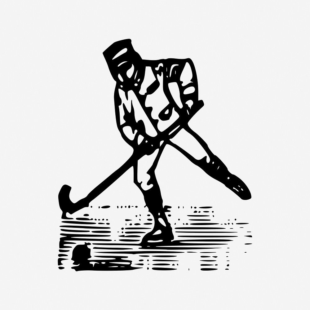 Hockey player woodcut sport vintage illustration. Free public domain CC0 image.