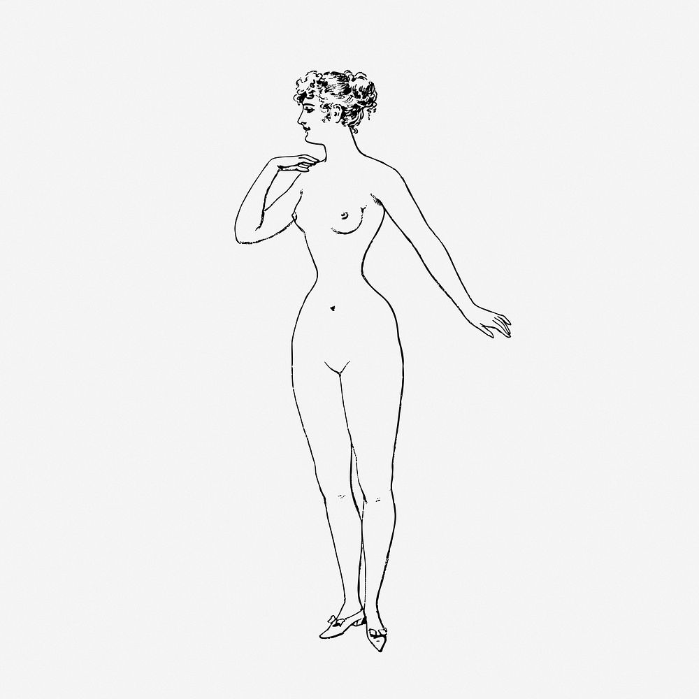 Woman body art study vintage illustration. Free public domain CC0 image.
