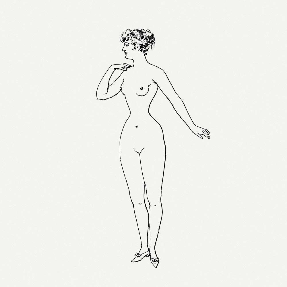 Woman body art study vintage illustration psd. Free public domain CC0 image.