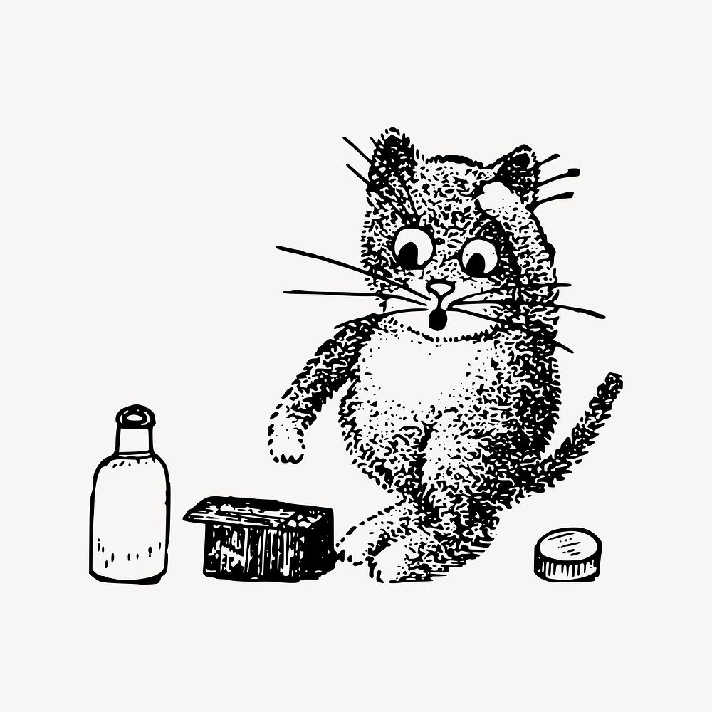 Sick cat vintage illustration vector. Free public domain CC0 image.