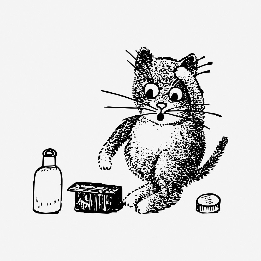 Sick cat vintage illustration. Free public domain CC0 image.