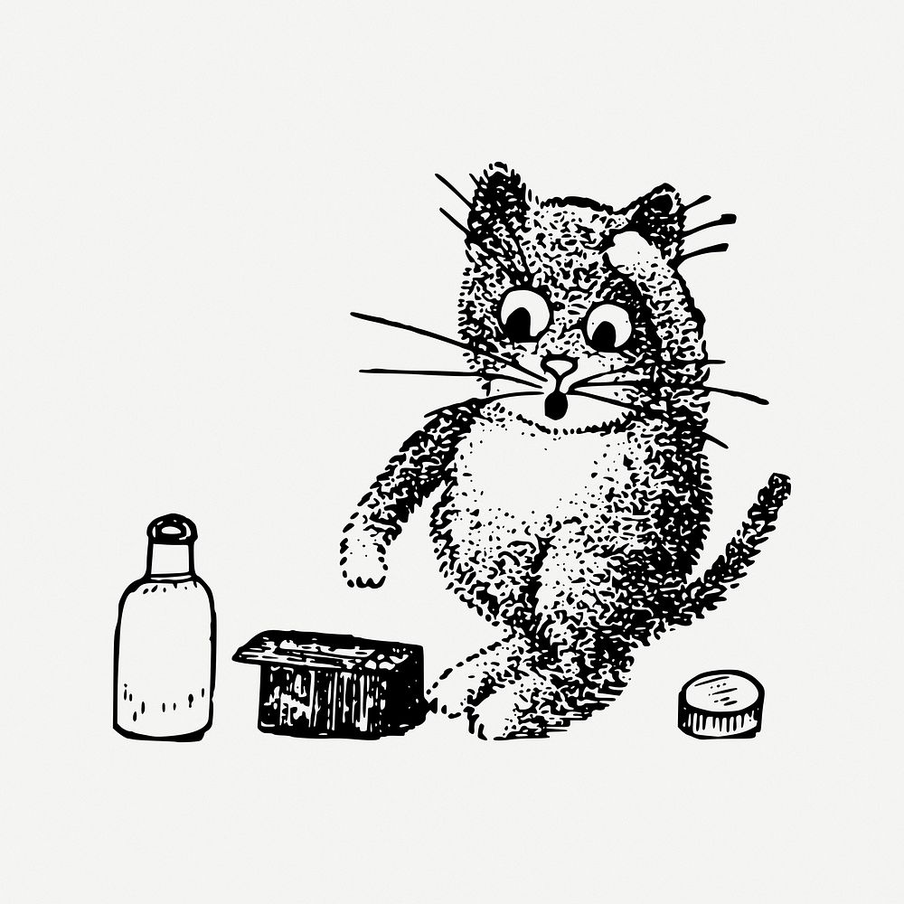 Sick cat vintage illustration psd. Free public domain CC0 image.