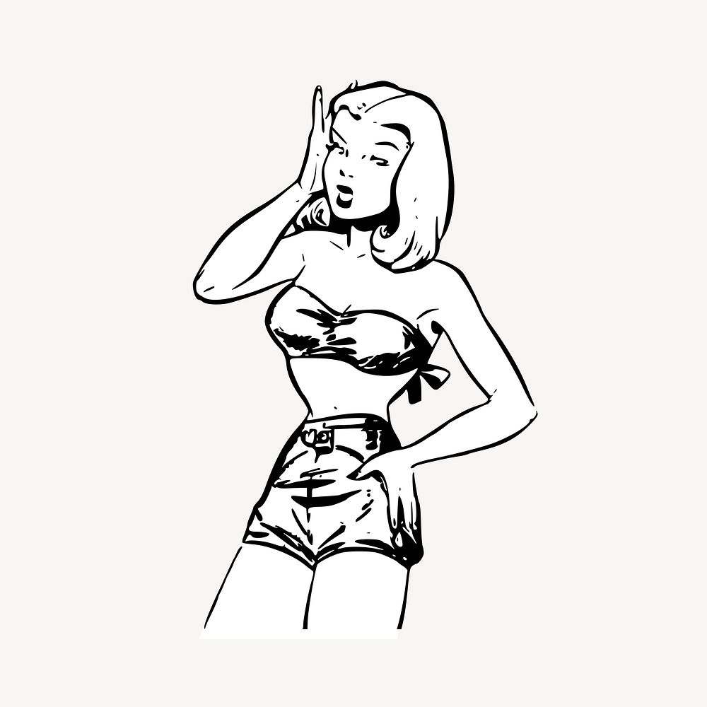 Woman wearing slim fit tops vintage illustration vector. Free public domain CC0 image.