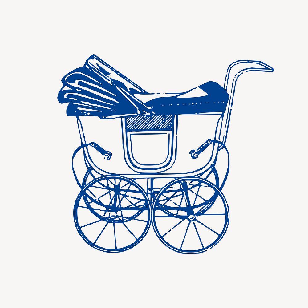 Baby carriage vintage illustration vector. Free public domain CC0 image.