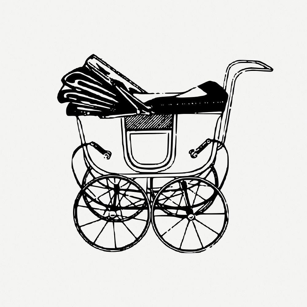 Baby carriage vintage illustration psd. Free public domain CC0 image.