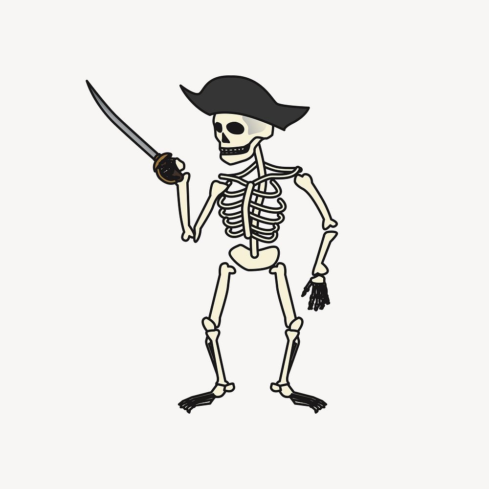 Pirate skeleton cartoon illustration. Free public domain CC0 image.