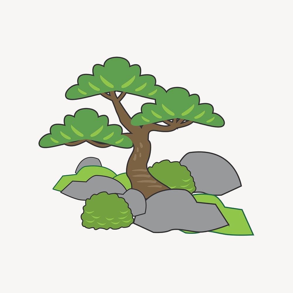 Japanese tree, ZEN garden   illustration. Free public domain CC0 image.