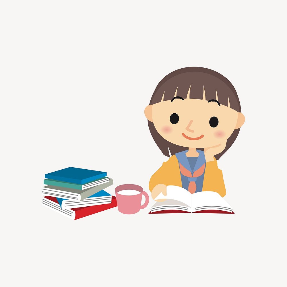 Girl studying collage element vector. Free public domain CC0 image.