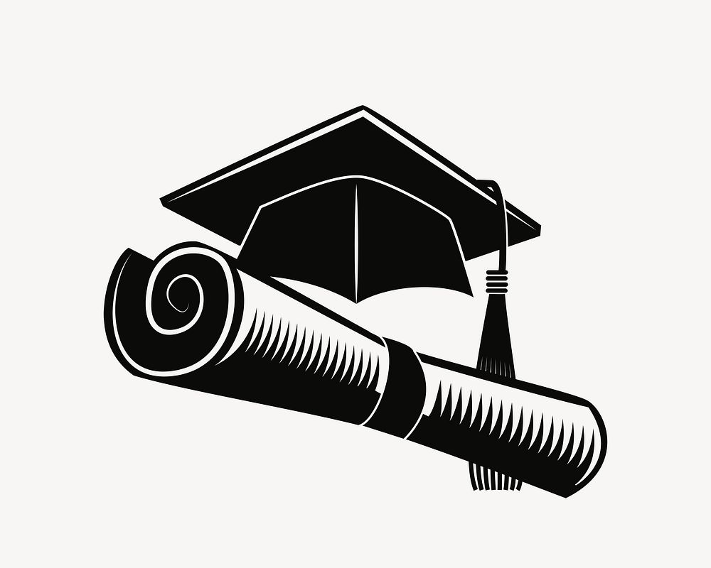 Graduation hat and diploma illustration. Free public domain CC0 image.