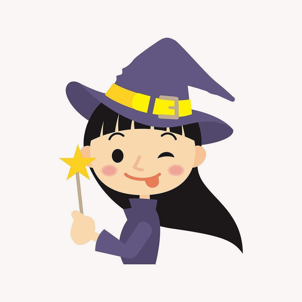 Cute witch cartoon illustration. Free public domain CC0 image.