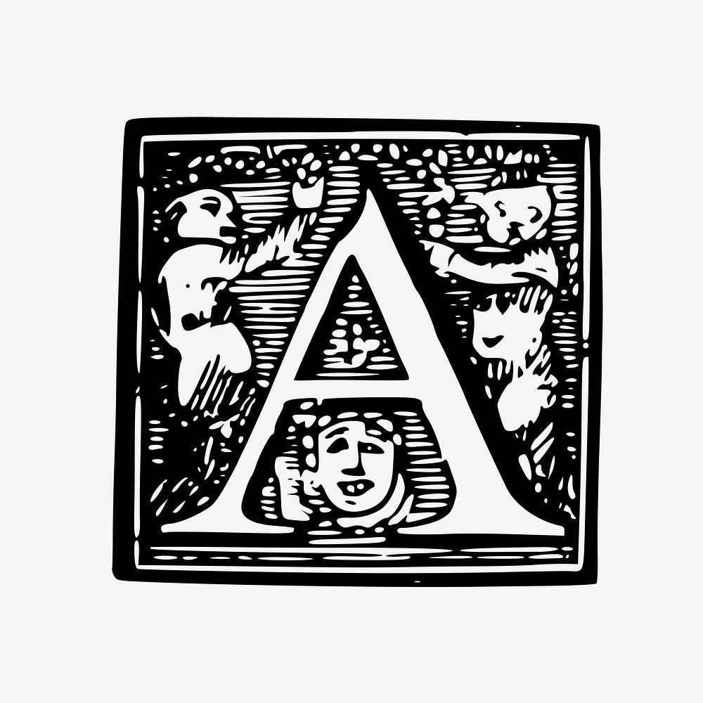 Capital A alphabet letter, font design vintage illustration vector. Free public domain CC0 image.