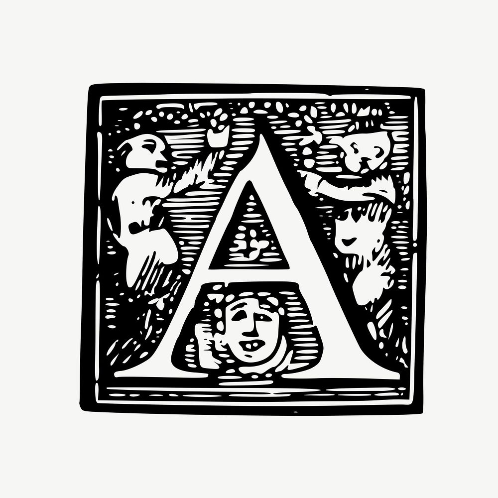 Capital A alphabet letter, font design vintage illustration psd. Free public domain CC0 image.