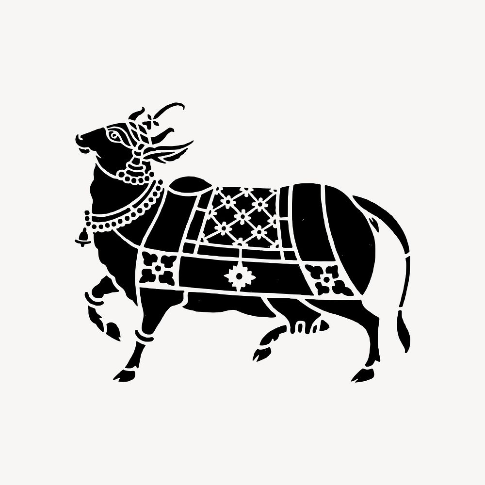 Holy Indian Hindu cow decoration   illustration. Free public domain CC0 image.