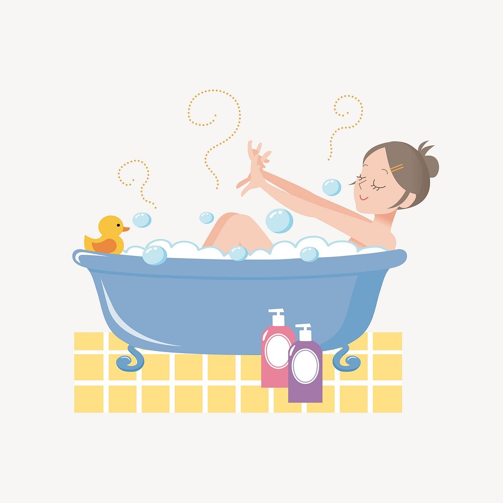 Woman in bathtub cartoon illustration. Free public domain CC0 image.