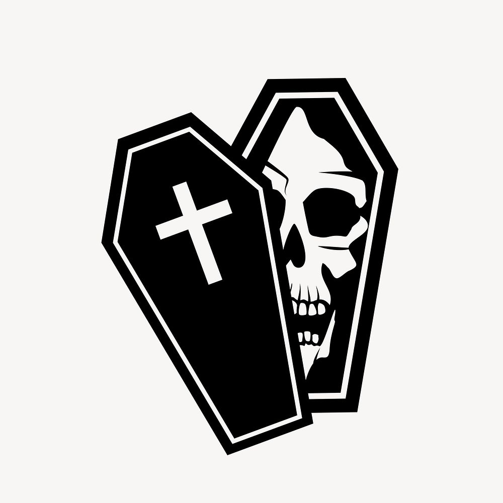 Skull coffin silhouette collage element vector. Free public domain CC0 image.