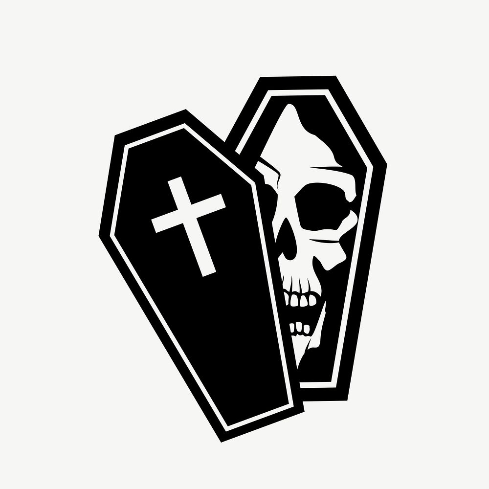 Skull coffin silhouette collage element psd. Free public domain CC0 image.