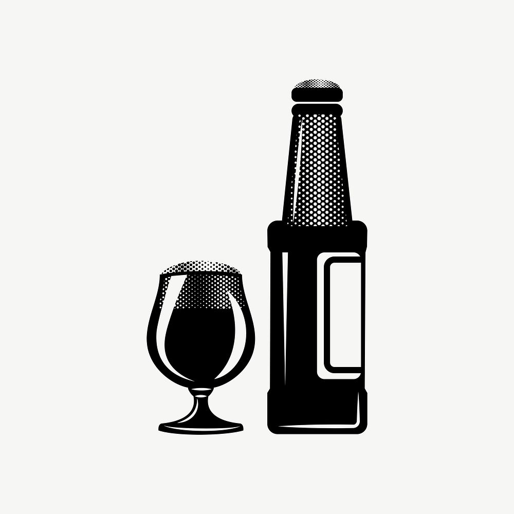 Beer alcoholic drink bottle and glass collage element psd. Free public domain CC0 image.