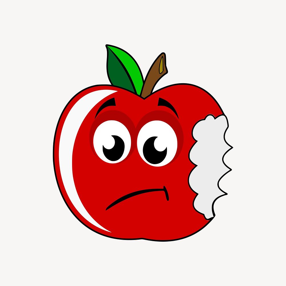 Half bitten red apple cartoon collage element vector. Free public domain CC0 image.