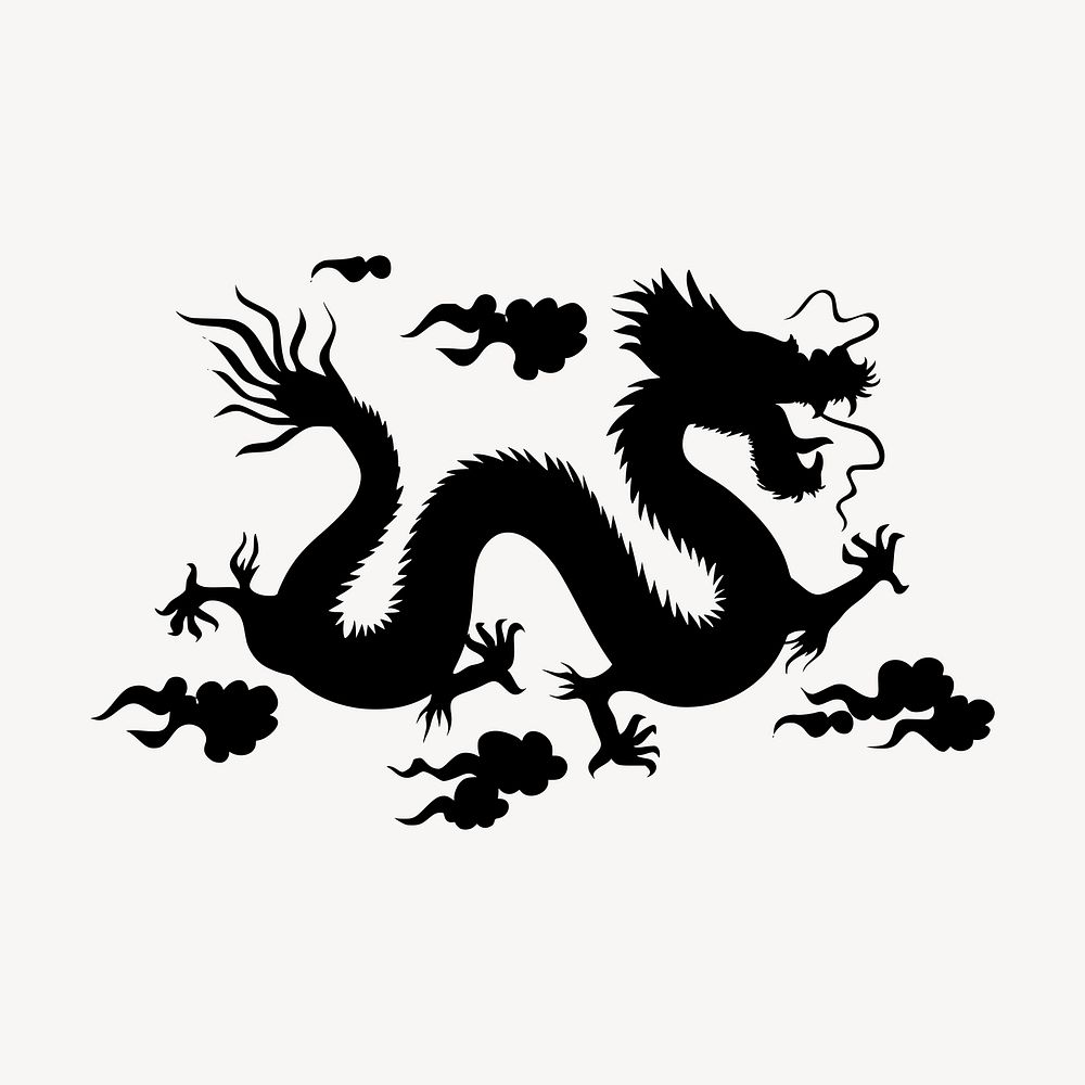 Chinese dragon silhouette   illustration. Free public domain CC0 image.