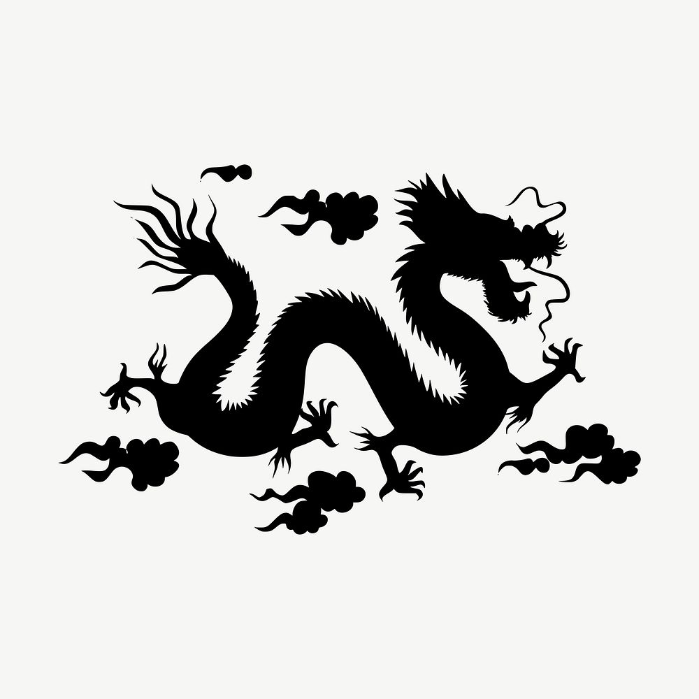 Chinese dragon silhouette design element psd. Free public domain CC0 image.