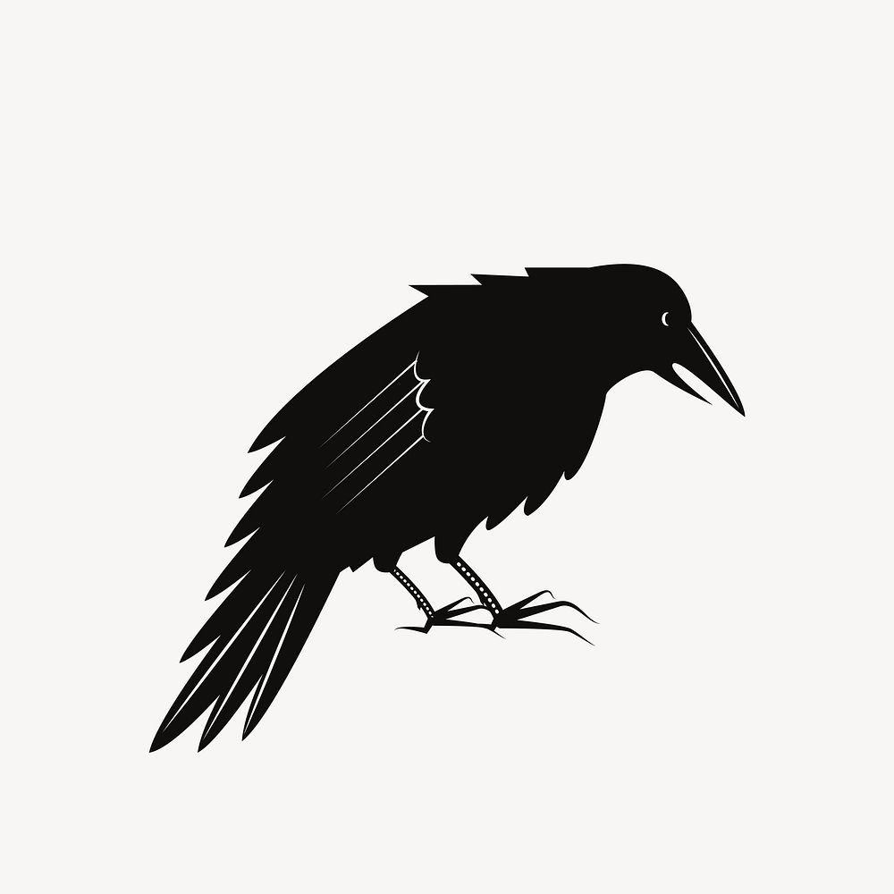 Crow, black bird collage element vector. Free public domain CC0 image.