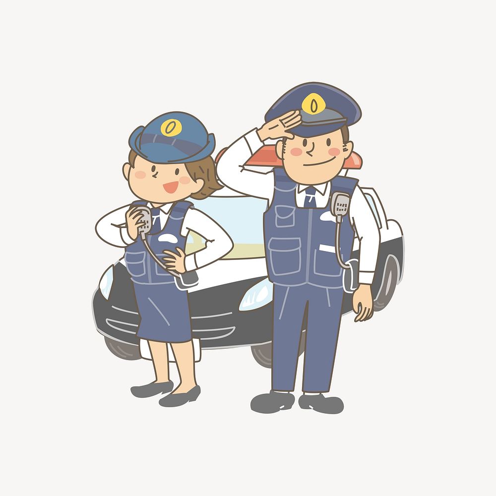 Policemen cartoon illustration. Free public domain CC0 image.