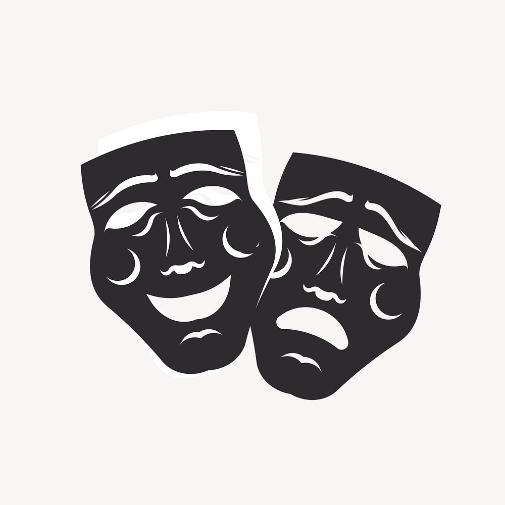 Theater mask silhouette illustration. Free public domain CC0 image.