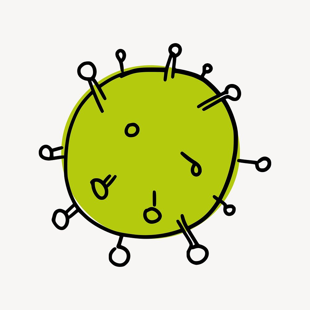 Green color virus cartoon illustration vector. Free public domain CC0 image.