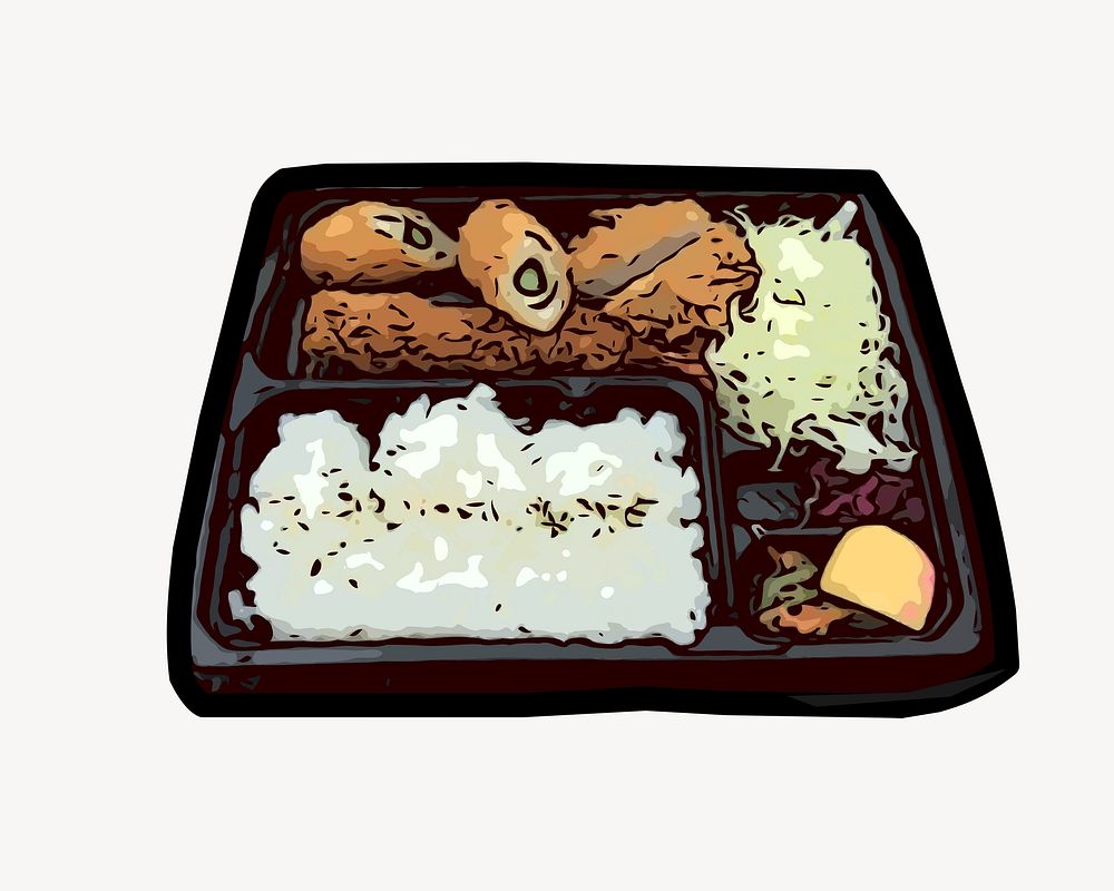 Bento box Japanese food illustration. Free public domain CC0 image.