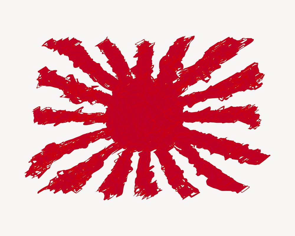 Rising sun Japanese old flag   illustration. Free public domain CC0 image.