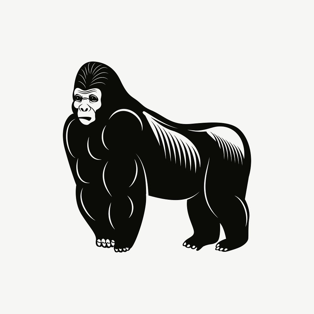 Gorilla primate silhouette collage element psd. Free public domain CC0 image.